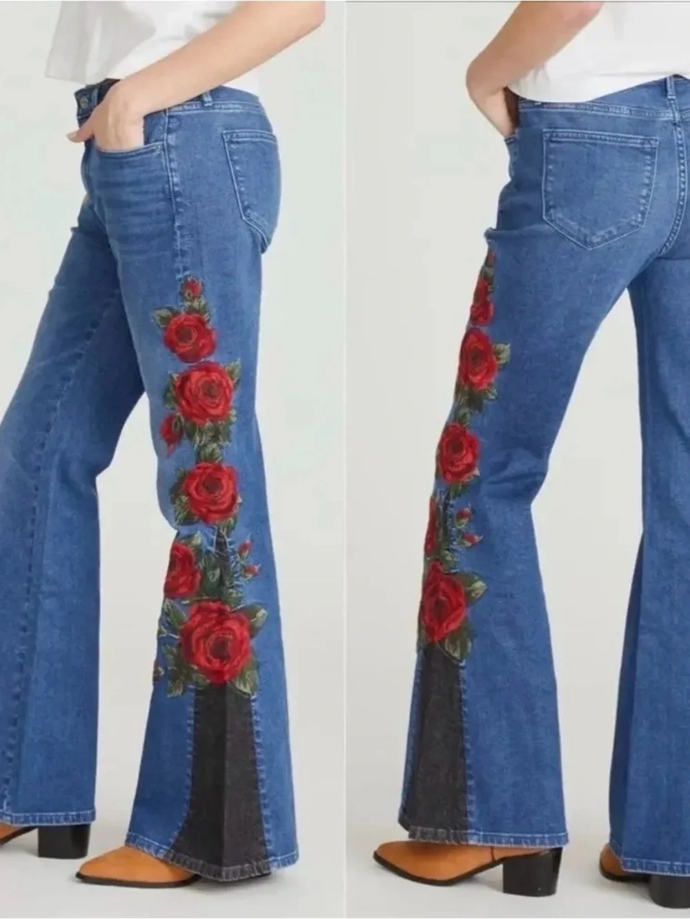 NWT Free People  X Driftwood Fab Farrah Midnight Rose Wide Leg Jeans 32W